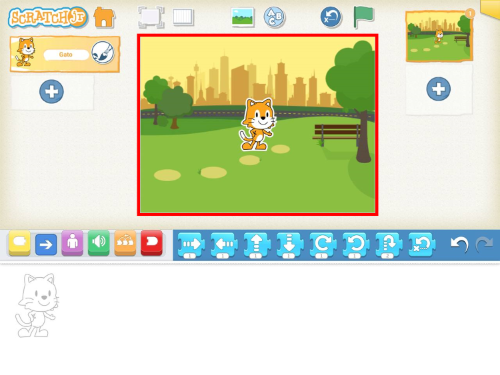 Fondo de una biblioteca en el escenario de Scratch Jr.