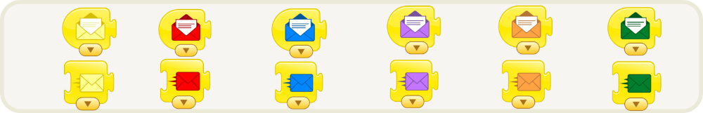 iconos amarillos con sobres de colores